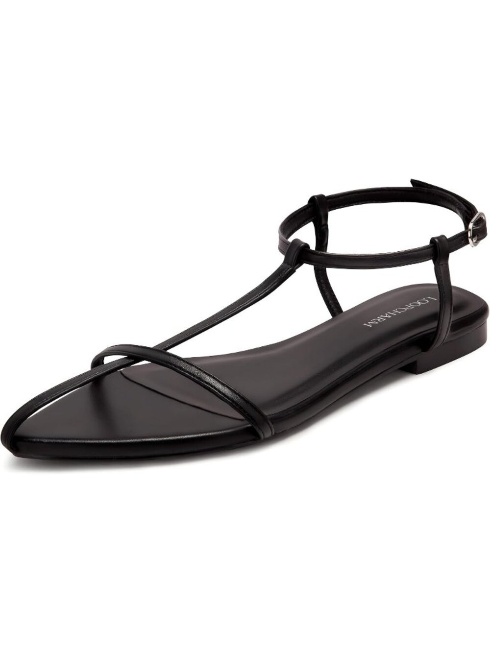 Women's Black Summer Strappy Gladiator Pointed Open Toe T-Strap Flat Sandals